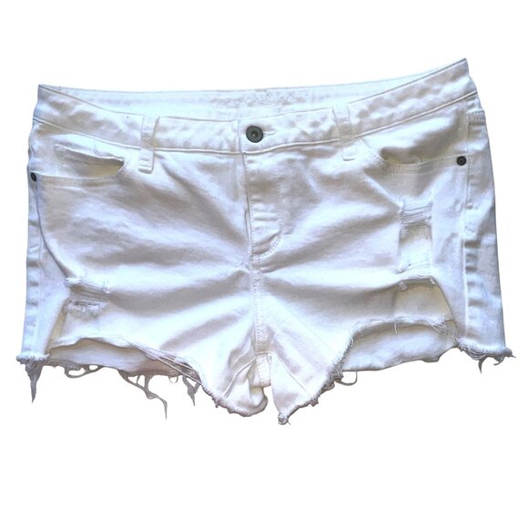 Arizona White Distressed Denim Frayed Hem Shorts Womens Size 15 - Picture 1 of 6